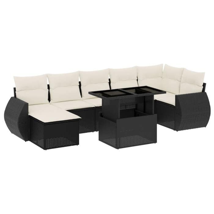 VidaXL Garden Lounge Set 8 Pcs with Cushions Black Wicker 3268686