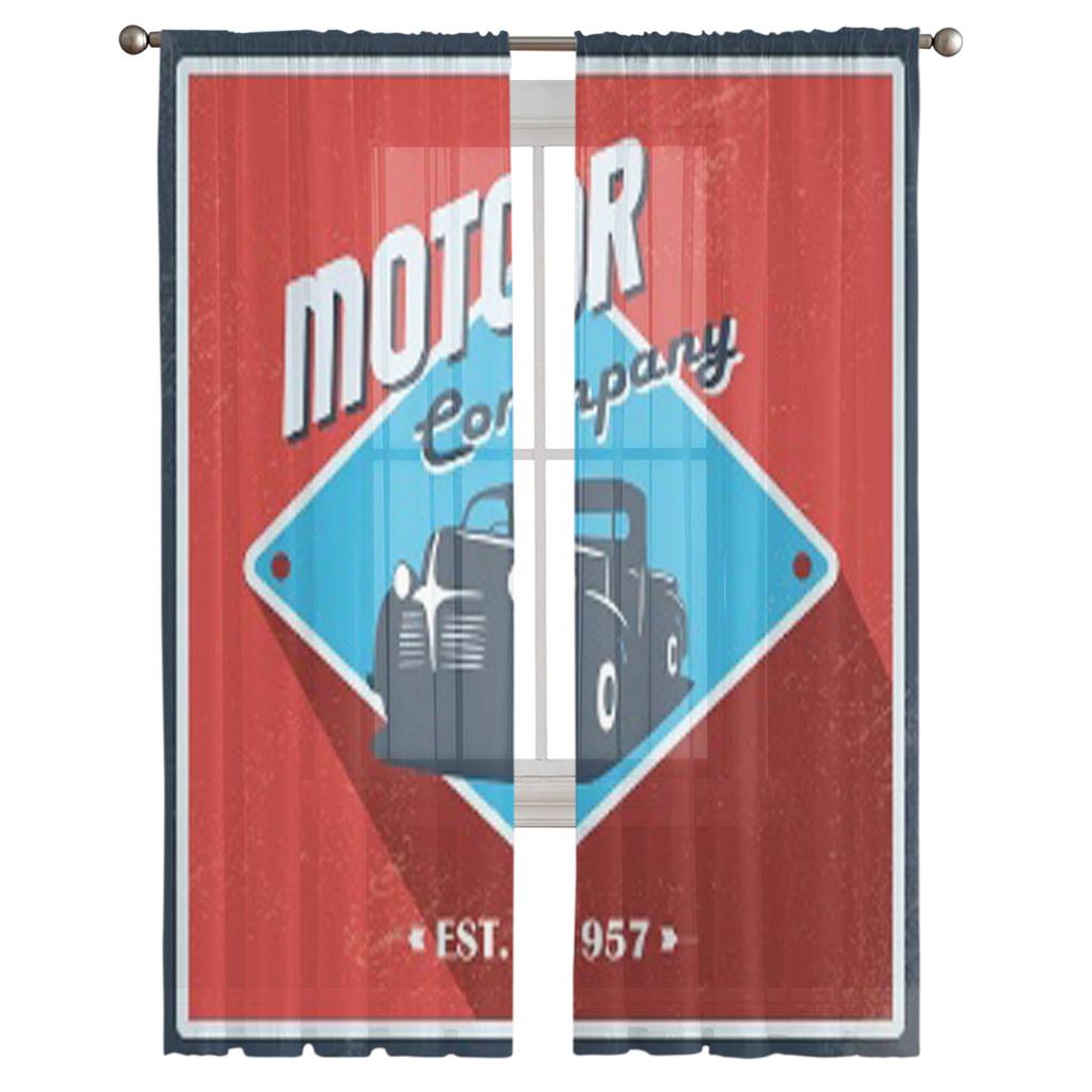 Vintage Garage Sheer Curtains for Living Room Transparent Tulle Window Treatments Bedroom Kitchen Home Decor Veil Drapes