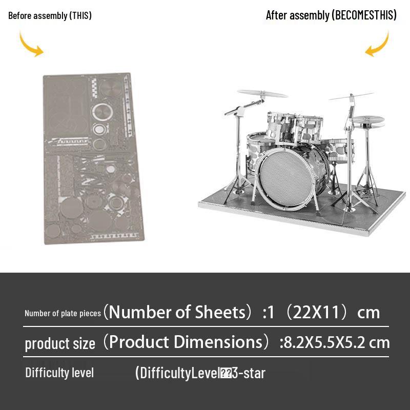 

Полностью металлический из нержавеющей стали DIY 3D модель барабанной установки - Пазл-игрушка без клея