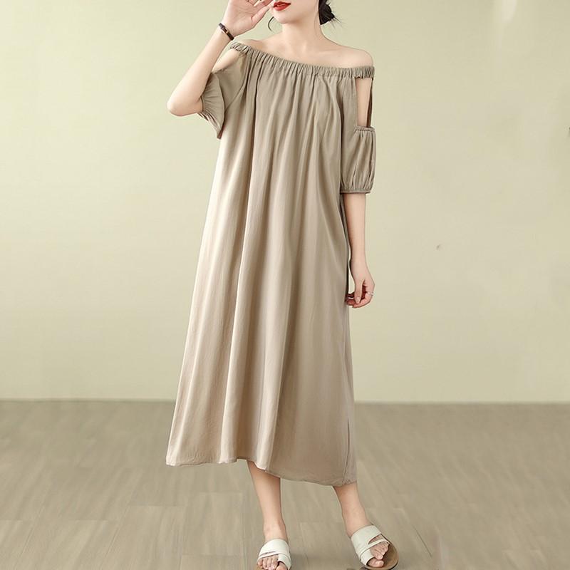 

short sleeve plus size sexy off the shoulder new in dresses for women casual loose long summer dress XXXXL хакі