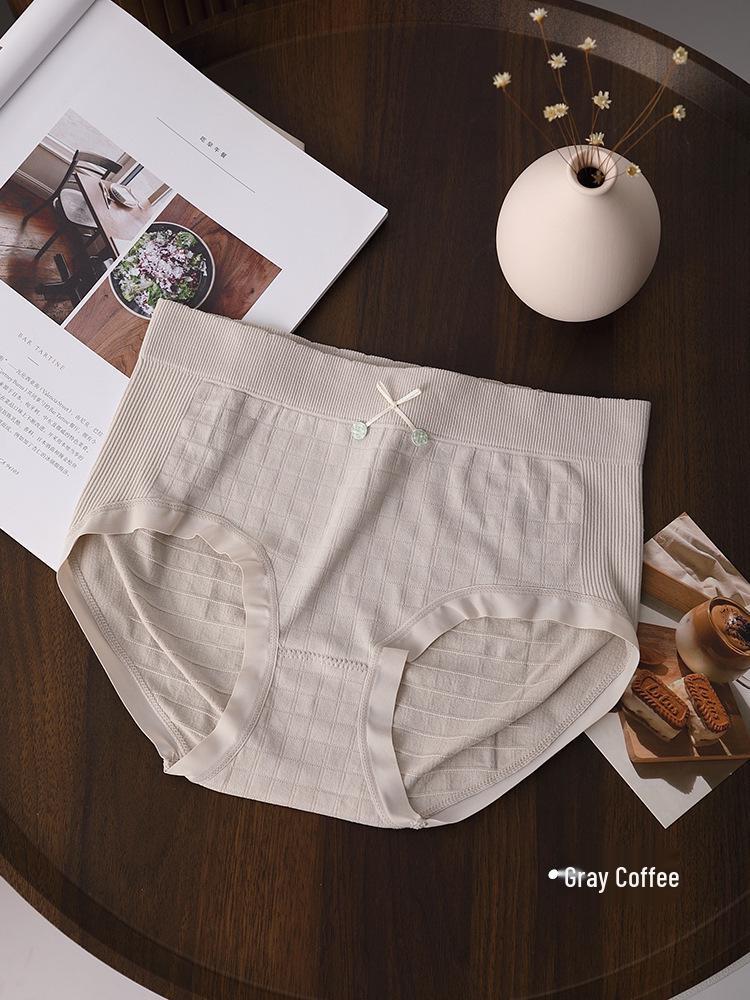 Japanese Waffle Seamless Women's Tummy Control Breathable Cotton Mid-Waist Hip-Lifting Plus Size Triangle Panties