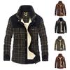 Lapel Long Sleeve Plaid Patchwork Print Pockets Single Breasted Men Coat Winter