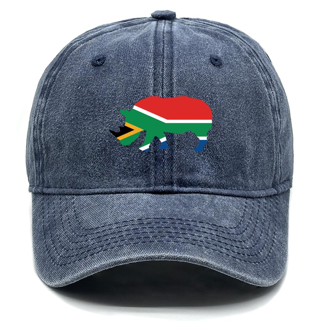 African Elephant Flags Print Adjustable Caps Rhinoceros Flags Washed Cotton Trucker Hat Inelastic Cotton Snapback Sun Hat
