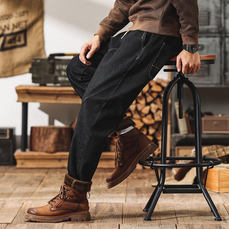 Men's Large Plus Velvet Elastic Waist Harem Jeans - Loose Fit, Thick, Warm Winter Trousers