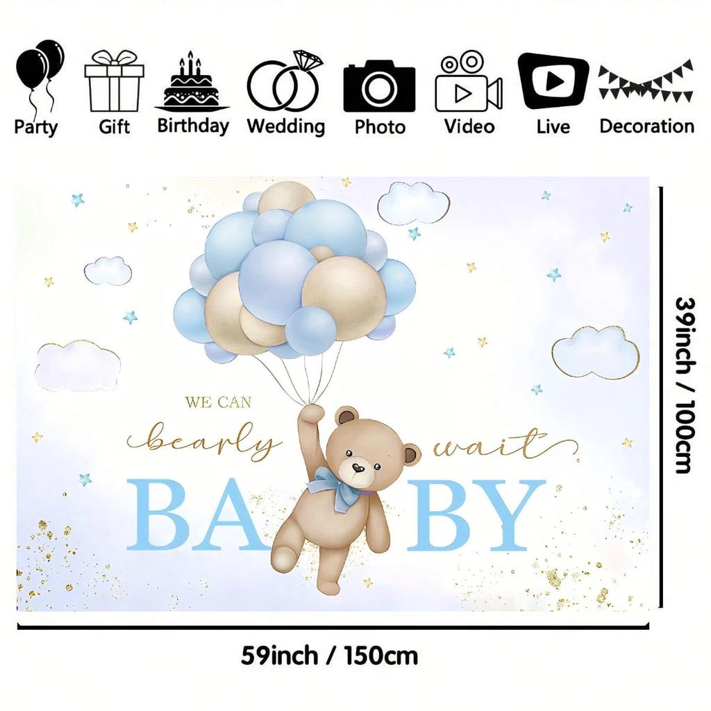 1pc Balloon Bear Background Blue Balloon Cute Bear Party Photography Background Photo Shoot Decorative Props Party Decor Suppli