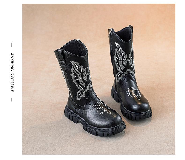 

Сапоги для девочек на осень и зиму, новые детские высокие сапоги, детские сапоги среднего размера в стиле ретро с вышивкой, длинные сапоги для девочек 35 чёрный