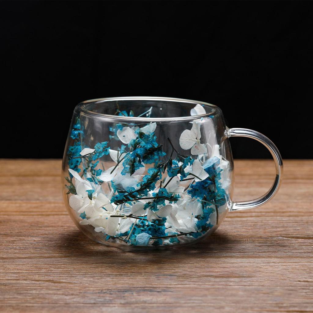 Dried Flower Double-Layer Glass Cup 300ml Heat-Resistant Dried Flower Glass Drinking Cups Coffee Mug For Home Living Room