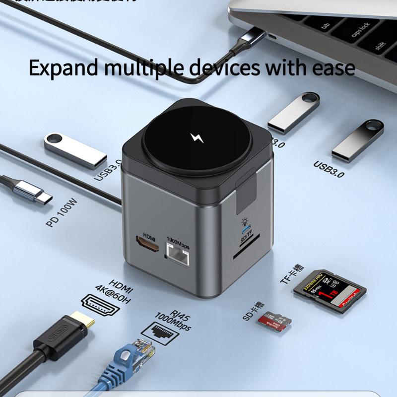 9-in-1 Multifunktions-Hub Dockingstation Kabelloses Ladegerät für iPhone 12-17, Magnetischer Schnelllade-Hub für AirPods, Schnellladegerät mit USB-C-Anschlüssen