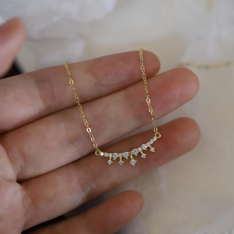 

925 Sterling Silver 14k Gold Plating Crystal Crown Pendant Clavicle Chain Necklace Women Fashion Classic Jewelry Accessories Gold 40CM