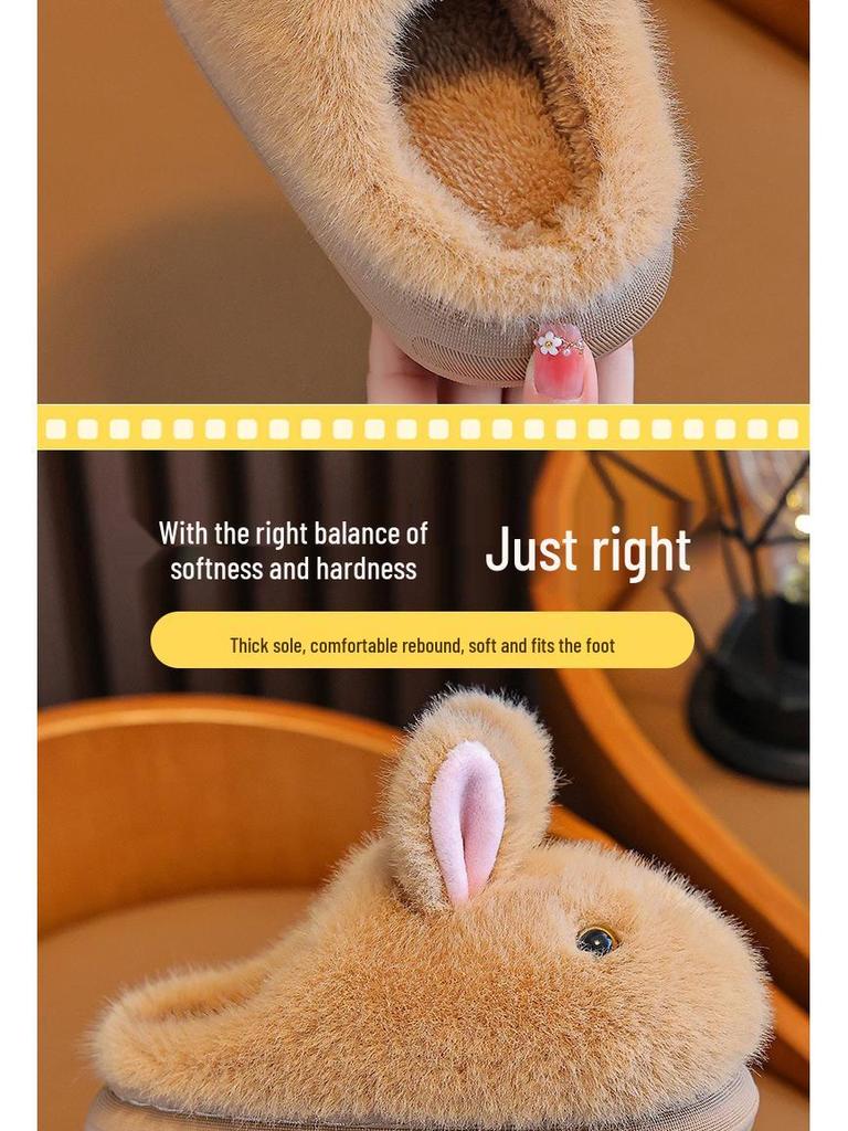 Girls' Winter Velvet Fur Slippers - Warm Indoor Closed-Toe Cotton Shoes for Children and Women