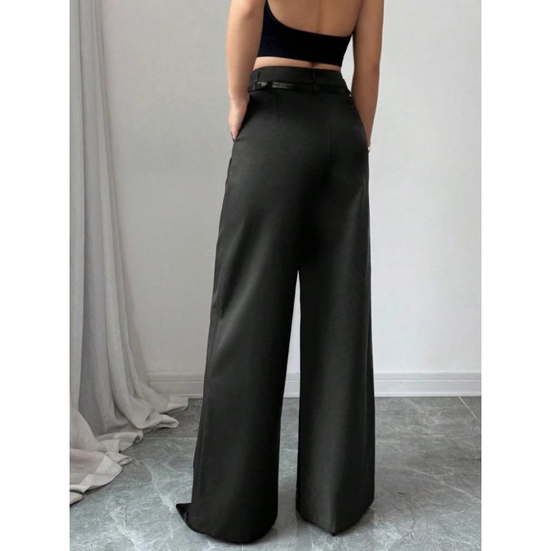 2026 Fashion High Waisted Wide Leg Trousers with Belt Solid Color Office Wear Casual Business Straight Leg Pants Spring Women's Bottoms