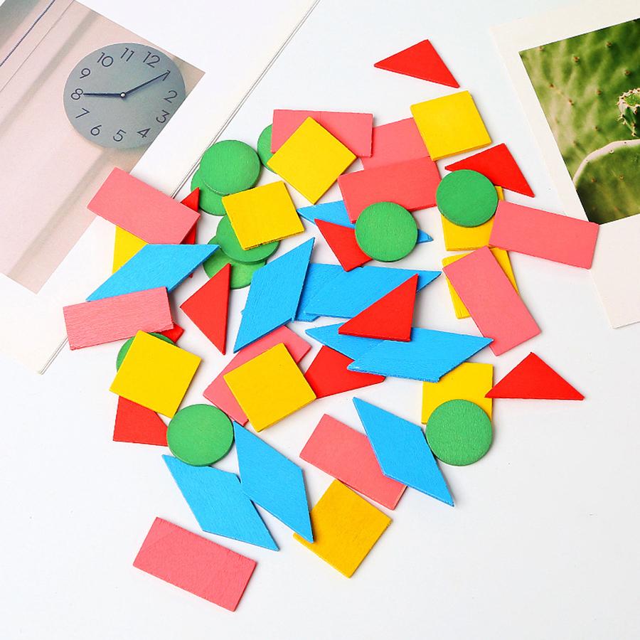 50pcs 2-4cm Wooden Color Geometric Blocks Student Shape Cognition Mathematics Learning Props School 2D Graphic Teaching Aids