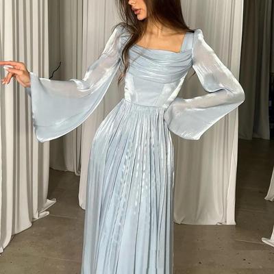 2025 Spring European & American Women's Square Neck Ruffled Slim High-Waist Dress