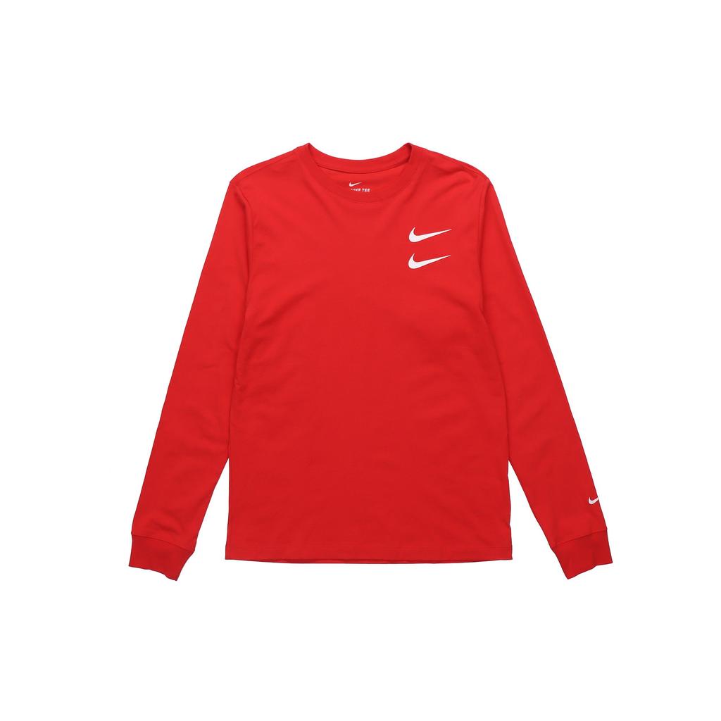 Nike Double Swoosh Print Crew Neck Long Sleeve T-Shirt Men Tops Red CK2260-657