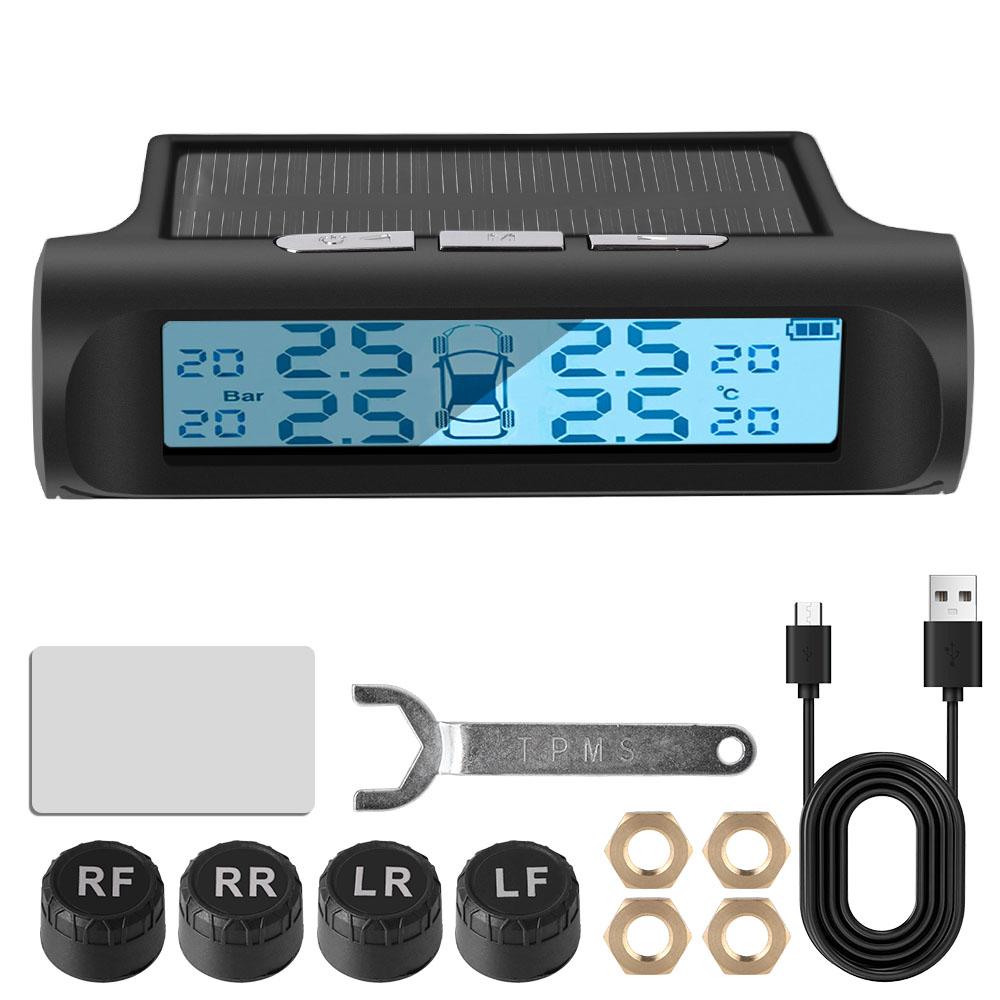 

Solar TPMS Universal Tyre Temperature Monitor Auto Security Alarm System Car Tire Pressure Monitoring System Digital LCD Display