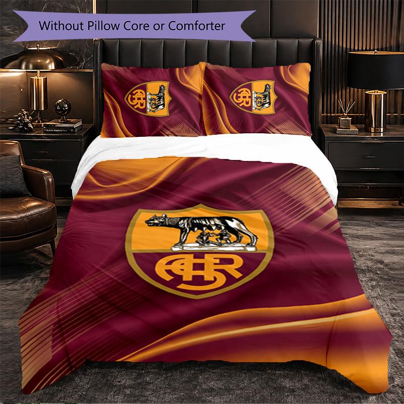 Biancheria da Letto a Tema AS Roma Set 3 Pezzi Copripiumino Biancheria da Letto Decorativa per Stanza Adolescenti Decorazione Casa