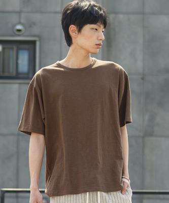 JEMUT Slub Half U-Neck Short Sleeve T-Shirt Brown Oyst2636