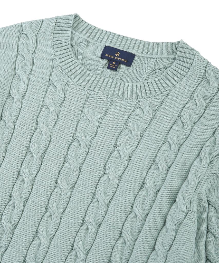 BROOKS BROTHERS Cotton Cable Crew Neck Sweater (Light Green) (Bbwtmf8407Hes)