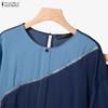 ZANZEA Women Half Sleeve Blouse and Long Pants Patchwork Casual Two Piece Suit Sets