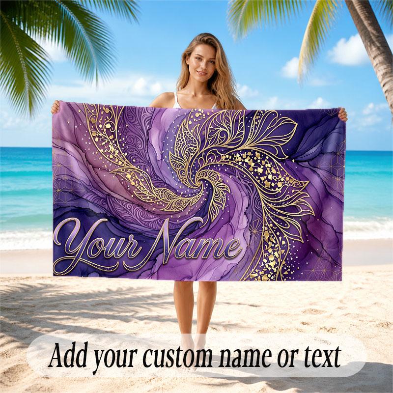 Neon Colorful Theme Soft Beach Towel Personalized Custom Name Text Towel Portable for Beach Pool Travel