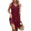 Women's V-neck Casual Beach Vacation Style Vintage Solid Color Sleeveless Splicing Dresses