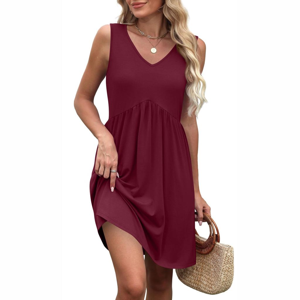 Women's V-neck Casual Beach Vacation Style Vintage Solid Color Sleeveless Splicing Dresses