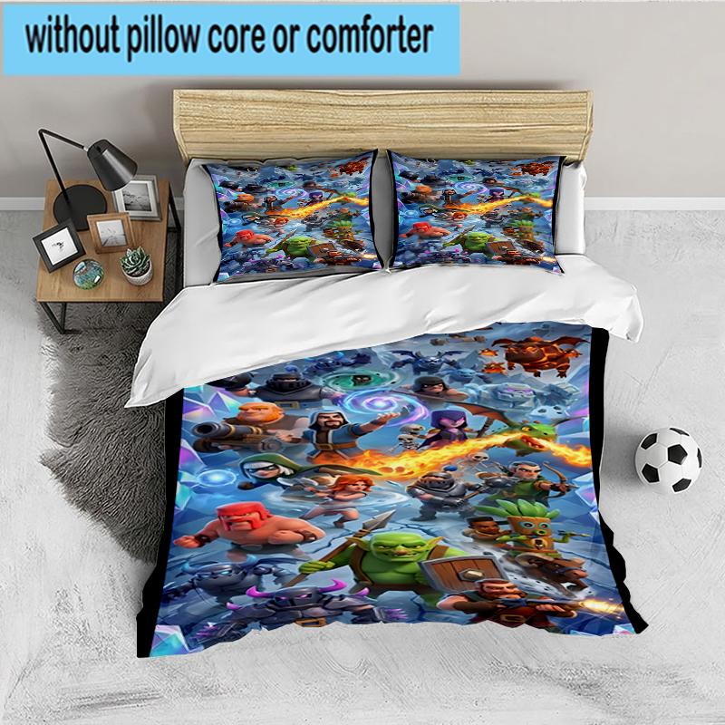 3PCS Clash Royale Heroes Collage Bedding set,Ideal For1pc Duvet Cover And 2pcs Pillowcases Perfect for Christmas gift,Ideal for Bedroom, Dormitory