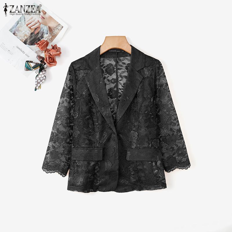 ZANZEA Women Summer Fashion See-Through Lace Cardigan Blouse