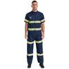 Mens Firefighter Costume Set 4 Piece Plastic Helmet Short Sleeve Jacket Pants Belt Reflective Stripes