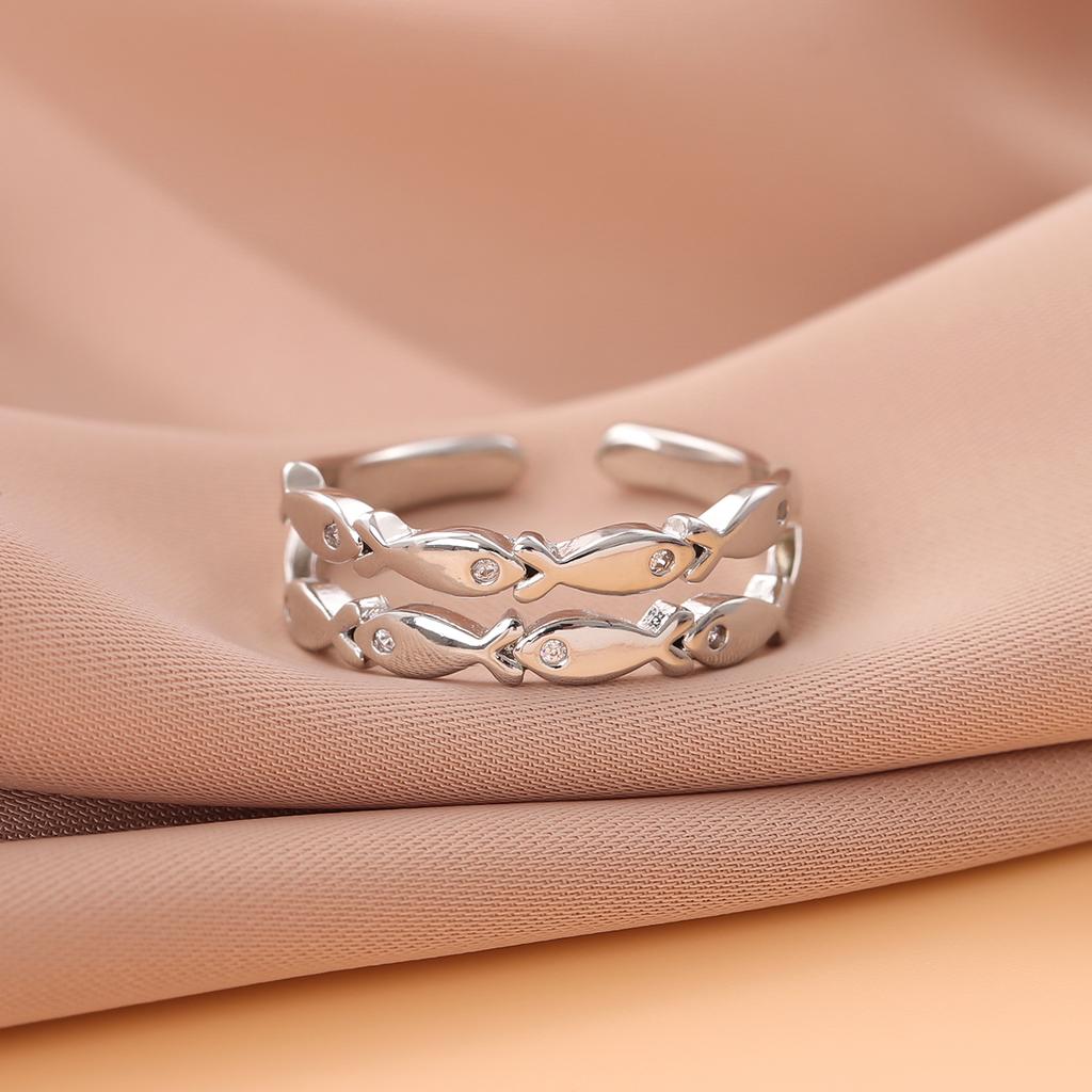New Fashion Double-layer Small Fish 925 Sterling Silver Simple And Creative Temperament Exquisite Opening Rings  R389