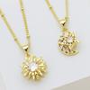 Copper Gold-Plated Full Zircon Sunflower Blooming Double-Layer Three-Dimensional Rotatable Necklace Pendant