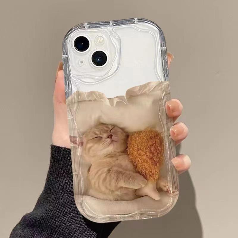 Sleeping cat apple 15promax mobile phone case iPhone14/13/11 cream case xr/xs transparent 8 soft case