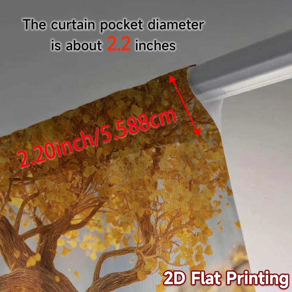 2pcs, 2D FLAT PRINTING Curtains (Without Rod) Golden Blossom Tree Popular Light Filtering Curtains Versatile Polyester Curtains
