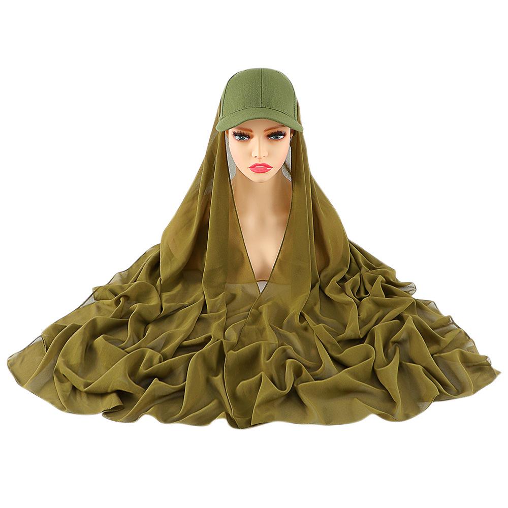 Women's Solid Color Hijab Scarf & Cotton Baseball Cap 2-Piece Set Chiffon Headscarf with Adjustable Cap Fashionable Hijab Combo