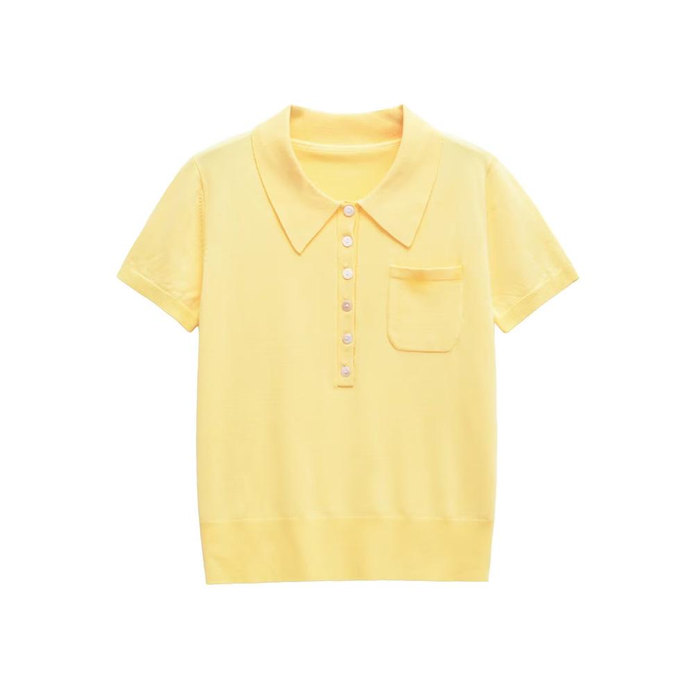 

2025 Spring Women s Slim Lapel Short-Sleeved Knitwear - Simple & Versatile S