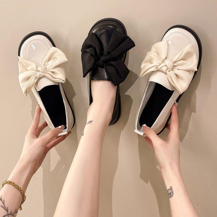 Bowknot Lacquered Mary Jane Women's Shoes Spring and Fall Versatile Thick-soled Shoe Fashionable and Comfortables