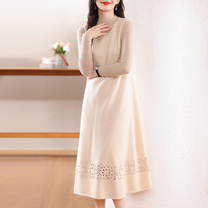 Women's Cashmere Dress Qinghe Cashmere 30% Cashmere 70% Wool Autumn and Winter Cashmere Skirt Soft and Warm