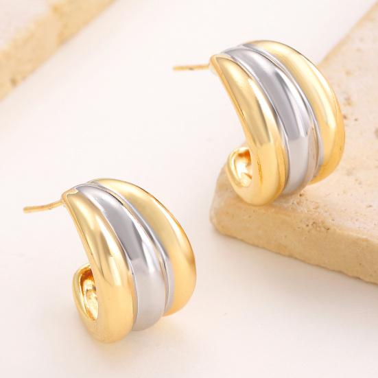 Plated Hoop Earrings for Women Triple Hoop Illusion Stud Earrings C-Shaped Multi-Layered Earrings for Wedding Prom Events