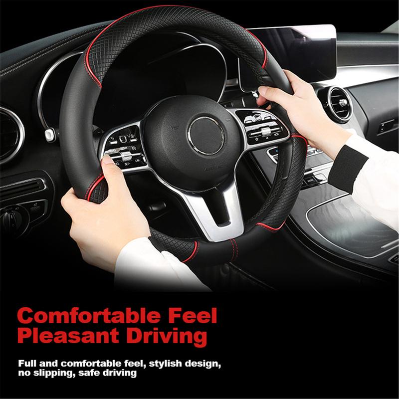 Universal 38cm PU Leather Steering Wheel Cover for Toyota RAV4 Corolla Camry Highlander Anti-Slip Breathable Easy tall 15Inch