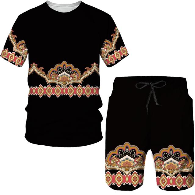 Set de tricouri și pantaloni scurți pentru bărbați, model auriu, de lux, cu imprimeu 3D, trening, îmbrăcăminte casual pentru bărbați, costum de îmbrăcăminte pentru bărbați