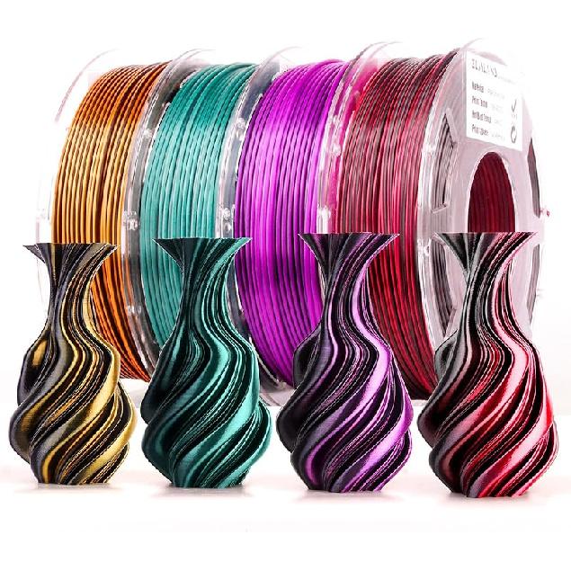 PLA Filament 1.75mm,Silk PLA 3D Printer Filament Dual Color Filament Black Green PLA Filament 2 in 1 Coextrusion,3D Printing 4 Pack Dual Color