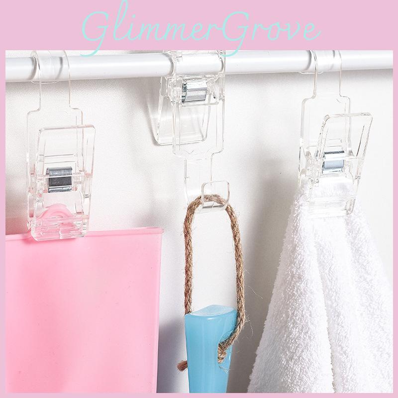Clear Multi Functional Plastic Clip Hooks Bathroom Towel Hanging Organizer Tool