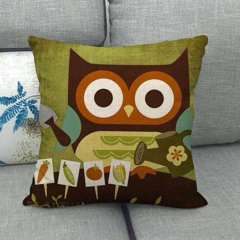 Cartoon Owl Series Digital Printing Short Plush Pillow Covers Decorative for Car Sofa Office Cushion Cover Home Goods