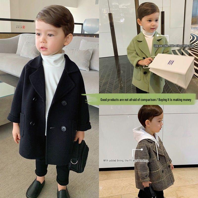 Boys' Spring & Autumn 2025 Windbreaker: Stylish Wool Coat for Small & Medium Kids - Korean Trend, Casual & Handsome.