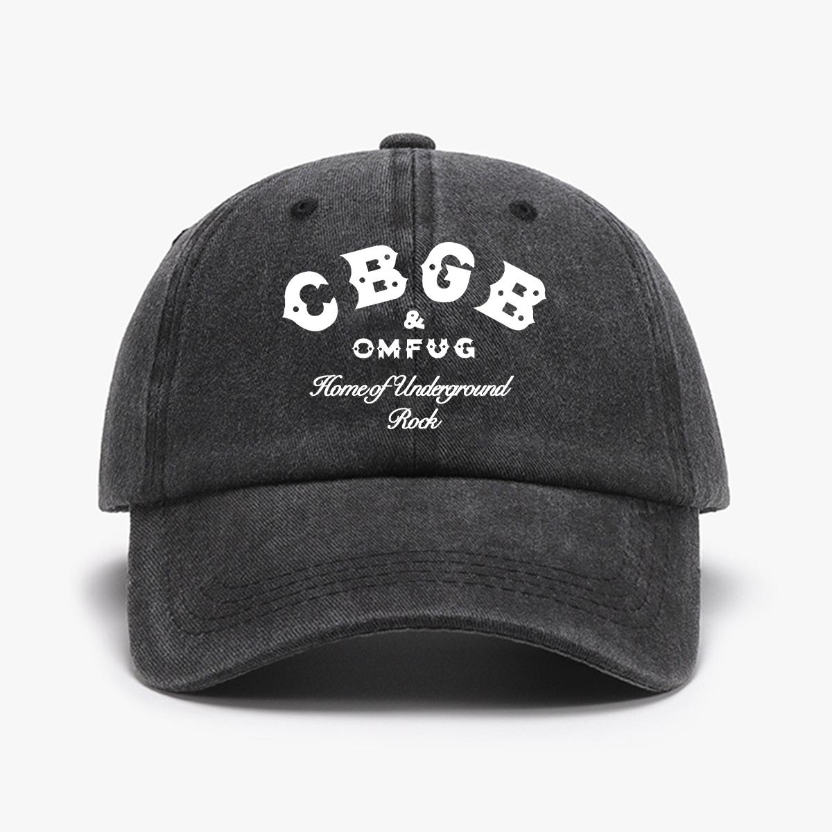 

1pc CBGB Vintage Sporty Unisex Baseball Cap Breathable Washed, Adjustable Curved Brim Pattern Print for Outdoor Adventures