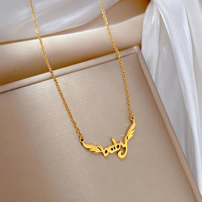 Wings Baby Personality Minimalist Furnace Real Gold Necklace Female Collarbone Chain With