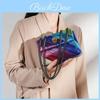 Stylish Colorful Rainbow Patchwork Shoulder Bag With Chain Strap For Women