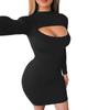 Spring Summer Fashion Full Sleeve Solid Dress Women Hollow Out Slim Hip Dress Ladies Zippers Sexy Dress