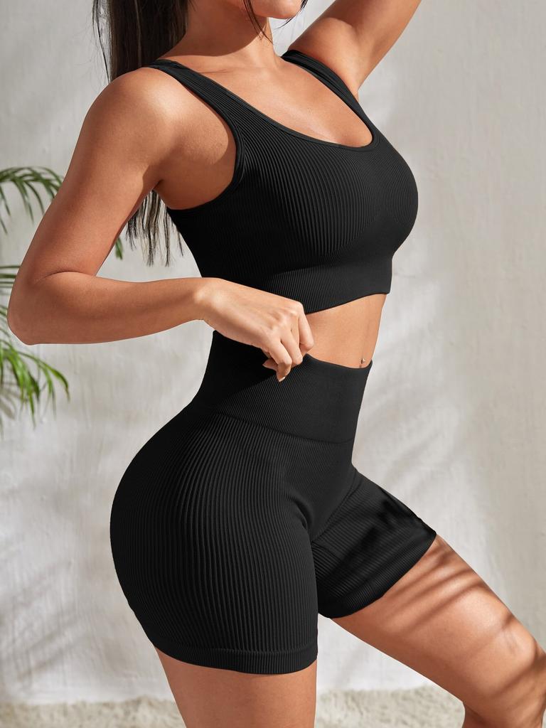 Bezešvá souprava na jógu Gymnastika s šortkami Crop Top Sexy podprsenka Dámské kalhoty 2dílná sada Běžecké oblečení na cvičení Fitness oblečení