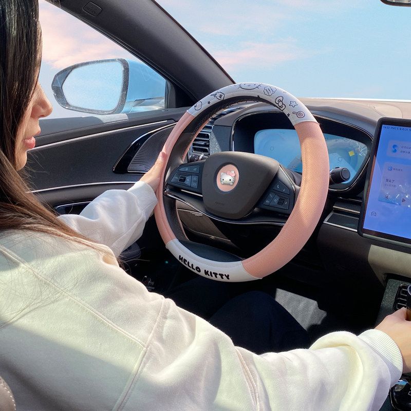 Hello Kitty Car Steering Wheel Cover, Breathable and Cute for Summer, Universal, Trendy, High-End, Mesh Cover for All Seasons, for Women
